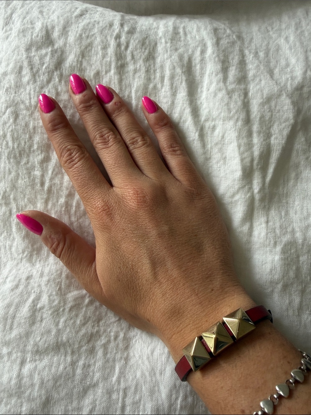 Valentino Red Leather Stud Bracelet